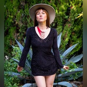 Midnight Burnout Sleeved Echo Cinch Dress